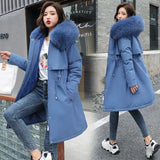 Women's Ladies Fleece Parka Hooded Jacket Winter Warm Casual Blue Overcoat 8-20