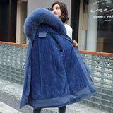 Women's Ladies Fleece Parka Hooded Jacket Winter Warm Casual Blue Overcoat 8-20