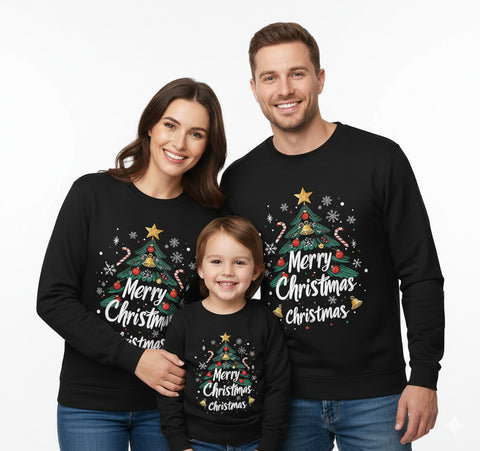 Merry Christmas Jumper Matching Family Long Sleeve Round Neck Xmas Sweatshirts