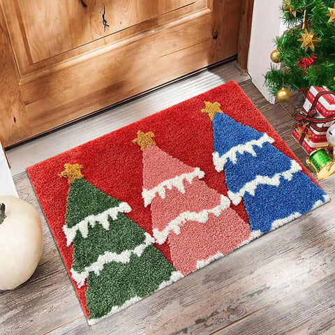 Christmas Tree Door Mat Indoor & Outdoor Entrance Doors Xmas Carpet Floor Rugs