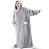 Teddy Fleece Thermal Oversized Hoodie Blanket with Sleeves Wearable Soft Throw