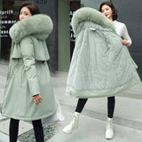 Fleece Parka Hooded Jacket for Women's Ladies Winter Warm Green Overcoat Casual