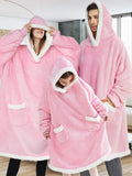 Teddy Fleece Thermal Oversized Hoodie Blanket with Sleeves Wearable Soft Throw