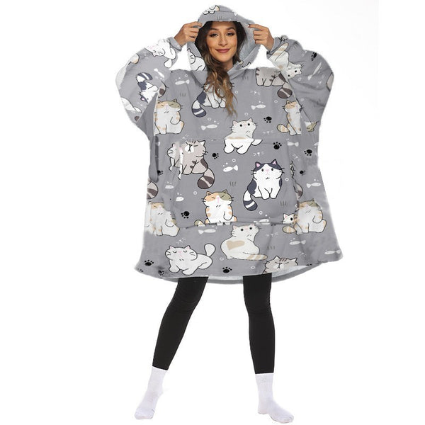Adult Hoodie Blanket Oversized Super Soft Wearable Flannel Hooded Sweatshirt