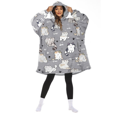 Adult Hoodie Blanket Oversized Super Soft Wearable Flannel Hooded Sweatshirt