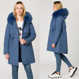 Women's Ladies Fleece Parka Hooded Jacket Winter Warm Casual Blue Overcoat 8-20