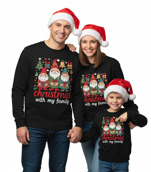Black Xmas Jumper Christmas with My Family Sweatshirts for Men's Women's & Kids
