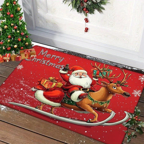 Merry Christmas Door Mat Indoor & Outdoor Xmas Carpet Anti-slip Floor Rugs Santa