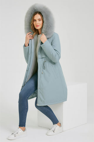 Fleece Parka Hooded Jacket for Women's Ladies Winter Warm Green Overcoat Casual